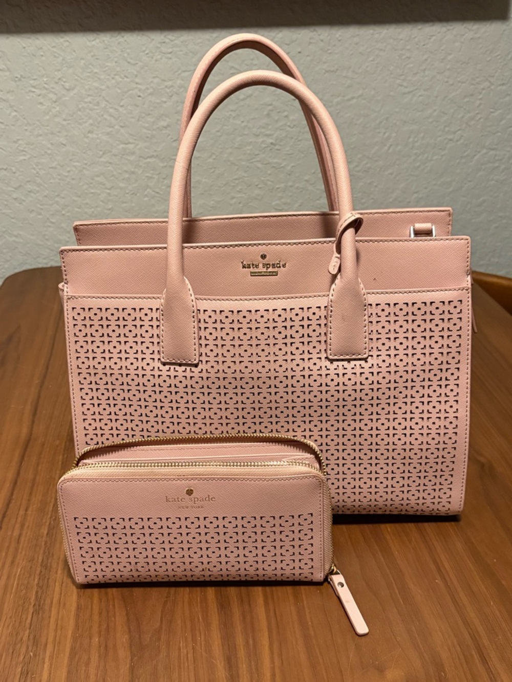 kate spade Pink Perforated Tote with Matching Wallet